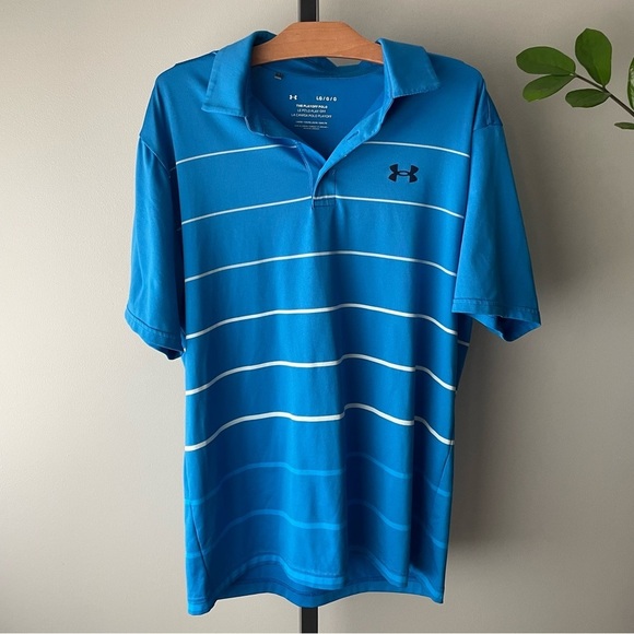 Under Armour The Playoff Polo Golf Blue White Striped Mens Size Large - Picture 1 of 7